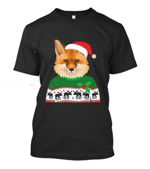 Long Sleeve Fox Ugly Christmas Sweater Santa Hat T-Shirt
