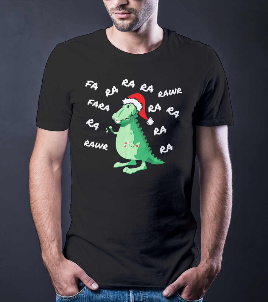 T Rex Dinosaur Singing Fa Ra Rawr Christmas Santa Hat T-Shirt