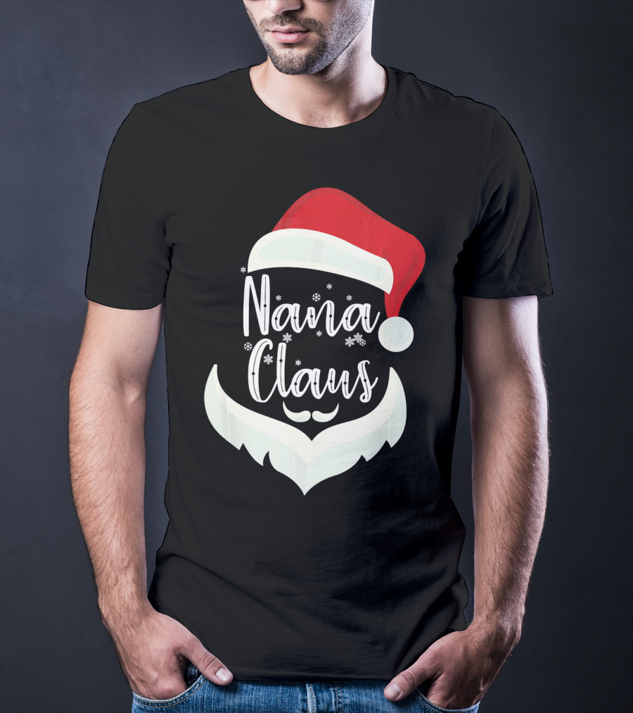 Nana Claus Santa Hat Beard Snowflakes T-Shirt