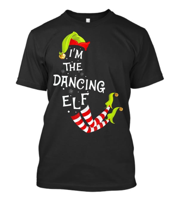 I'm The Dancing Elf Christmas Striped Stockings And Festive Hat T-Shirt