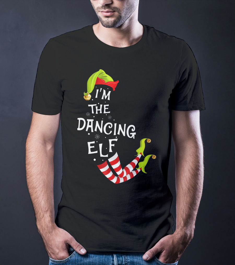 I'm The Dancing Elf Christmas Striped Stockings And Festive Hat T-Shirt