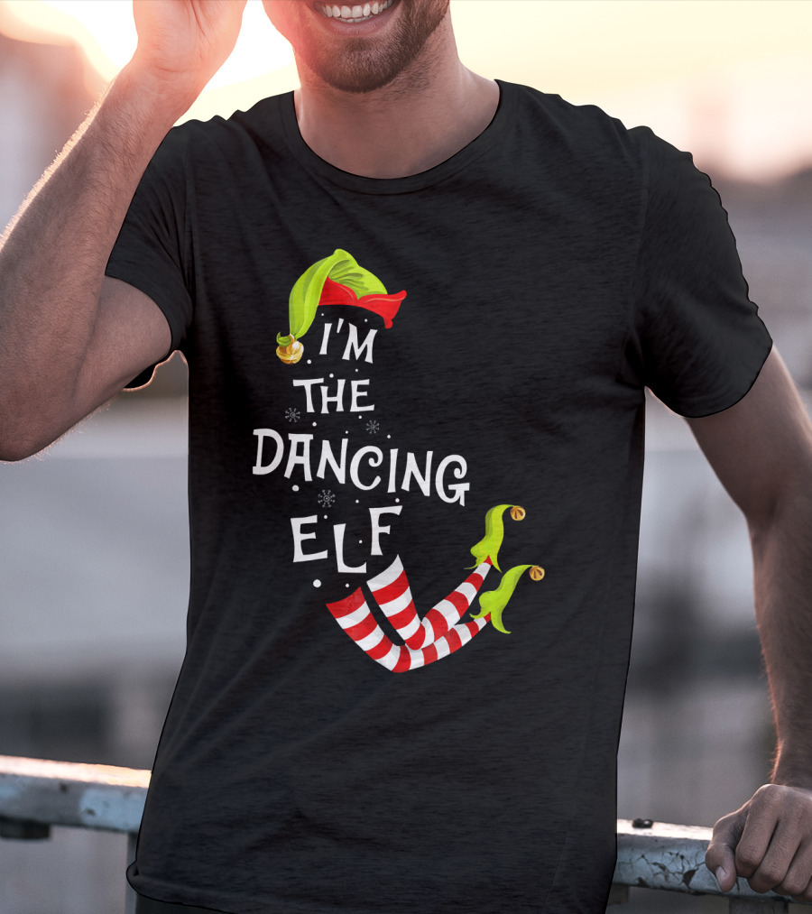I'm The Dancing Elf Christmas Striped Stockings And Festive Hat T-Shirt