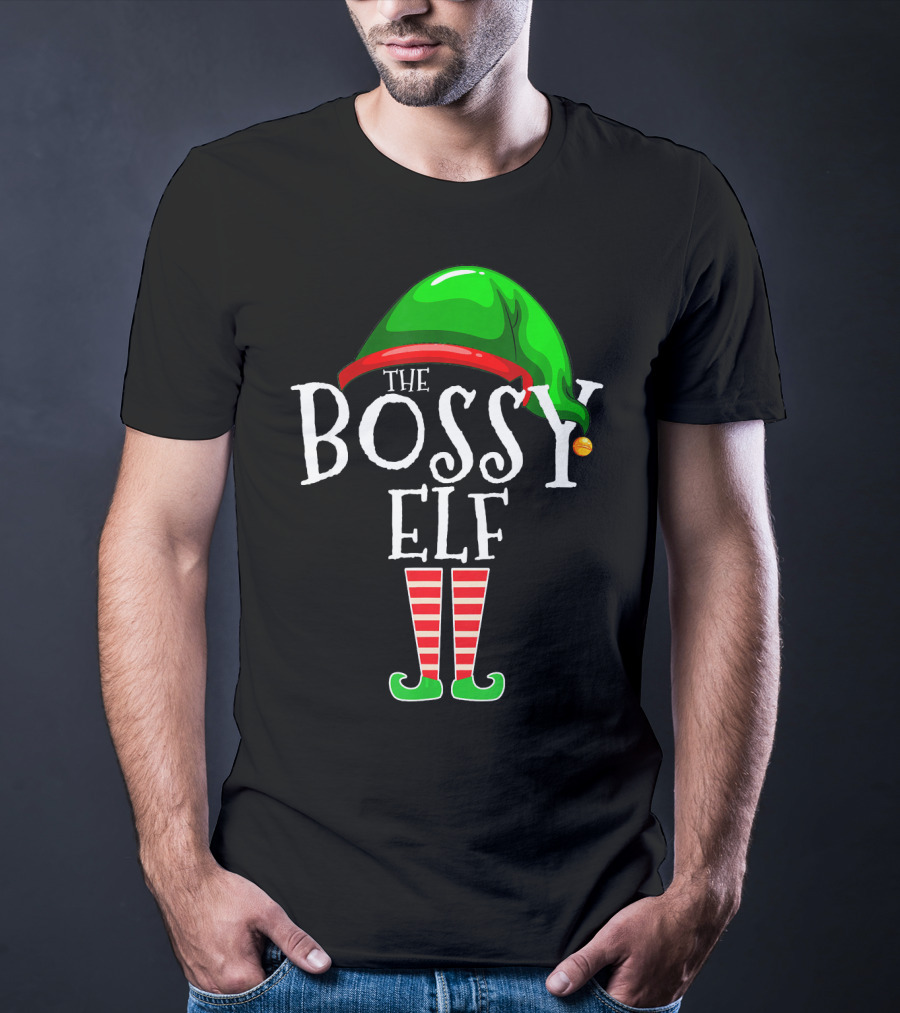 The Bossy Elf Green Hat Red Striped Legs T-Shirt