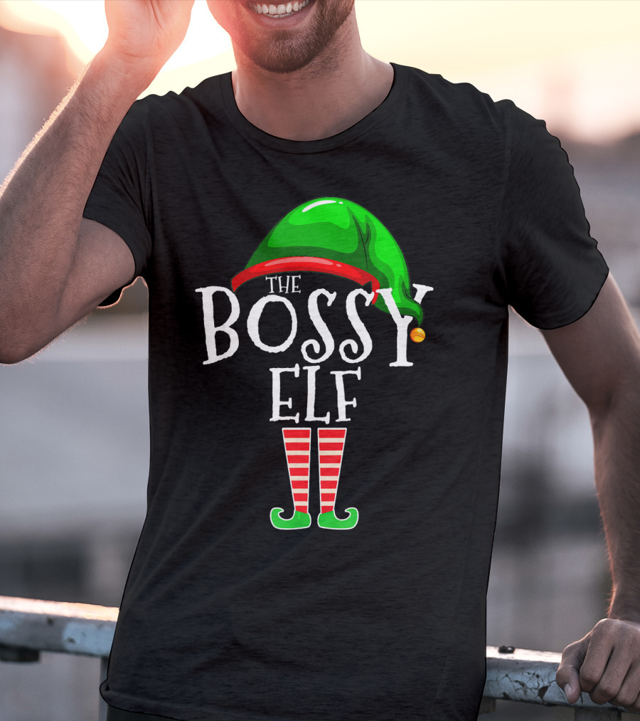 The Bossy Elf Green Hat Red Striped Legs T-Shirt