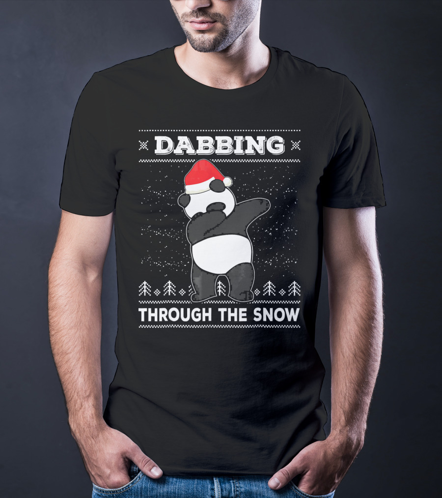 Dabbing Panda Through The Snow Ugly Christmas T-Shirt