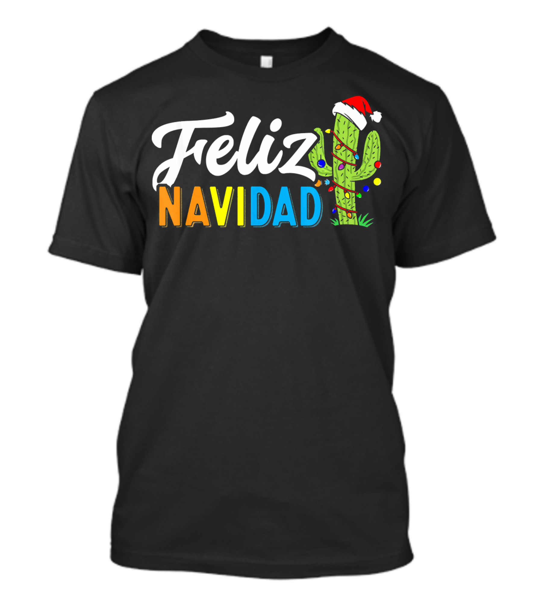 Feliz Navidad Cactus Santa Hat Christmas Lights T-Shirt