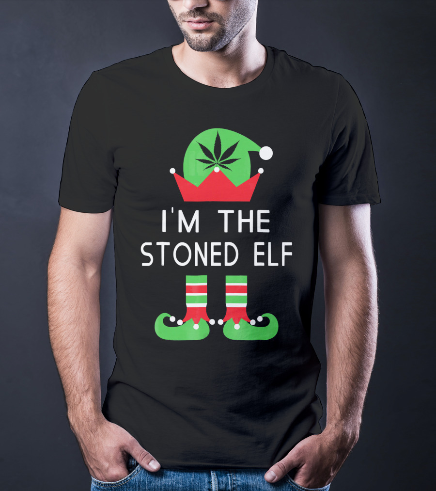 I'm The Stoned Elf Funny Marijuana Christmas Cannabis Hat And Boots T-Shirt
