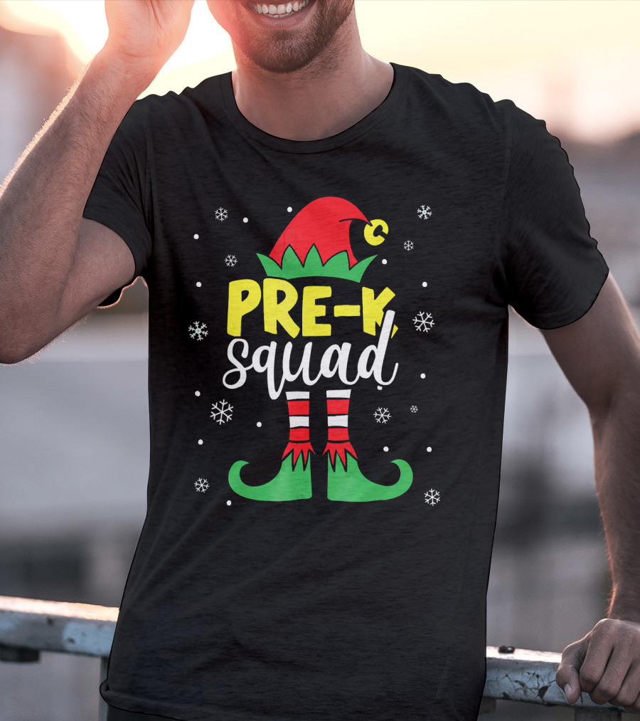 Pre K Squad Teacher Elf Christmas Snowflakes T-Shirt