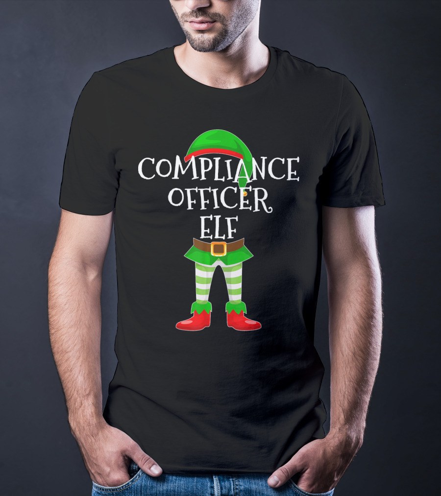 Compliance Officer Elf Christmas Outfit In Green And Red With Belt And Hat T-Shirt