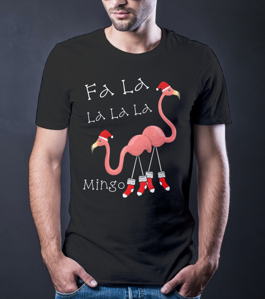 Fa La La La La La Mingo Pink Flamingo Christmas Santa T-Shirt