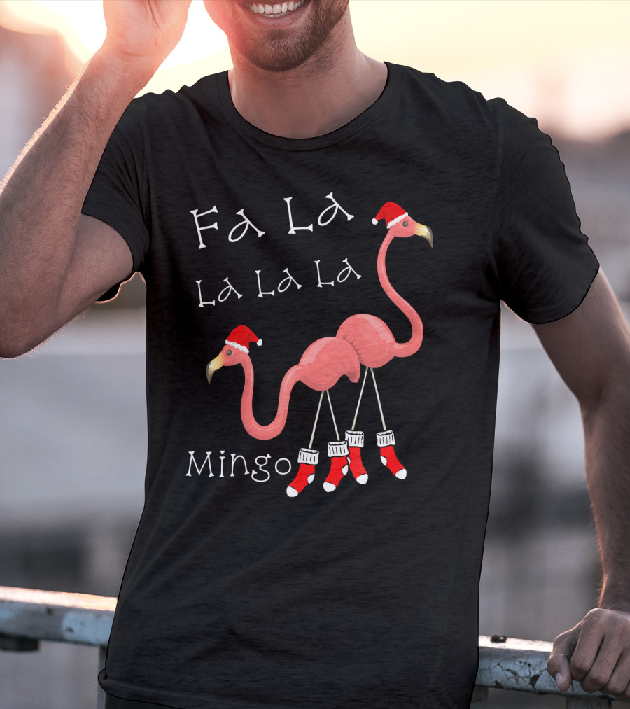 Fa La La La La La Mingo Pink Flamingo Christmas Santa T-Shirt
