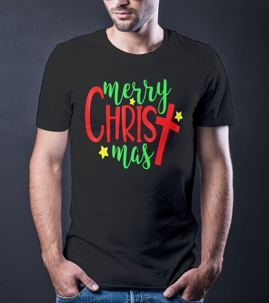 Merry Christmas Christian Cross Stars T-Shirt