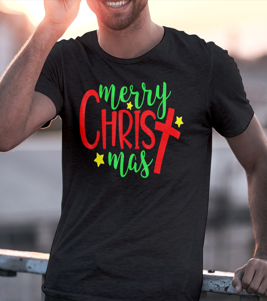 Merry Christmas Christian Cross Stars T-Shirt