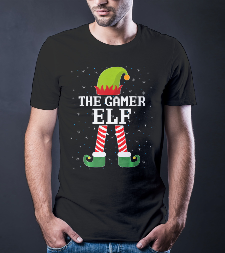 The Gamer Elf Christmas Video Games Holiday Pixelated T-Shirt