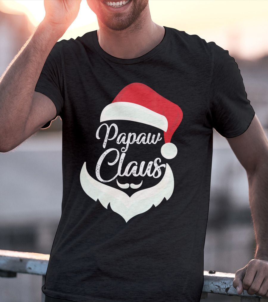 Papaw Claus Santa Hat White Beard Festive Christmas T-Shirt