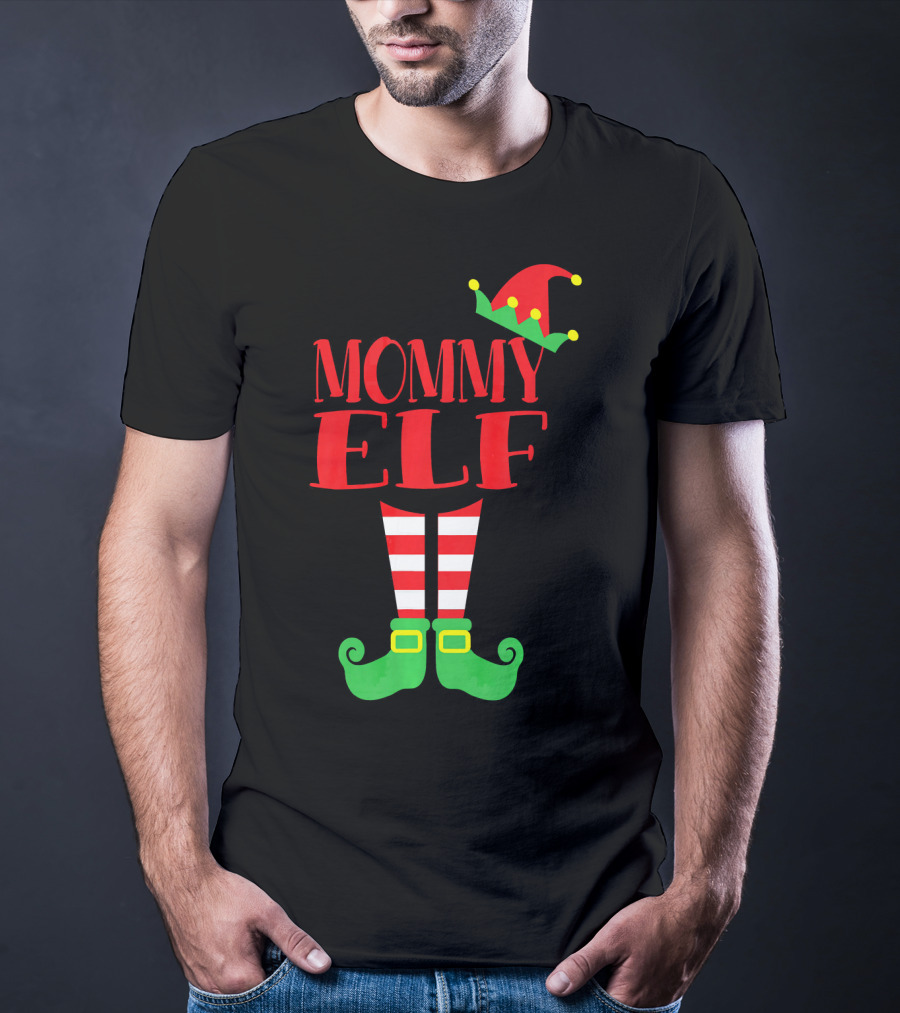 Mommy ELF Christmas Hat And Striped Socks Festive Season T-Shirt