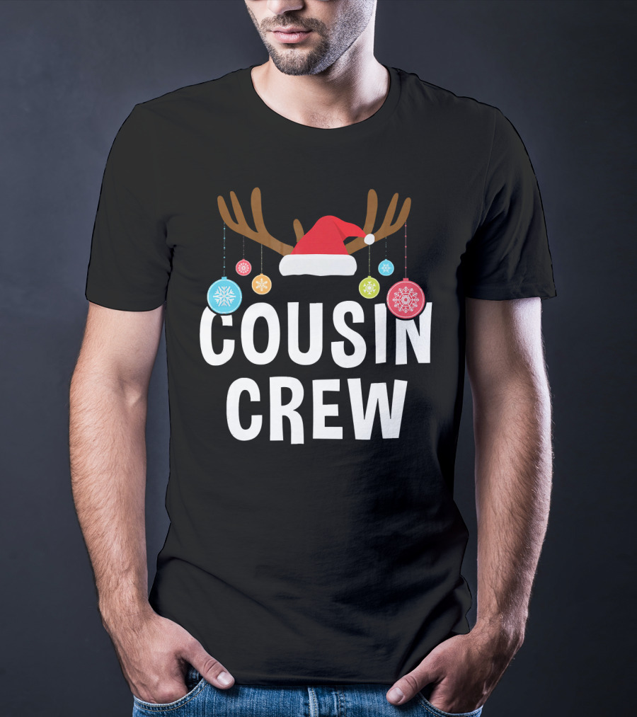Cousin Crew Christmas PJs Reindeer Antlers Santa Hat Ornaments T-Shirt