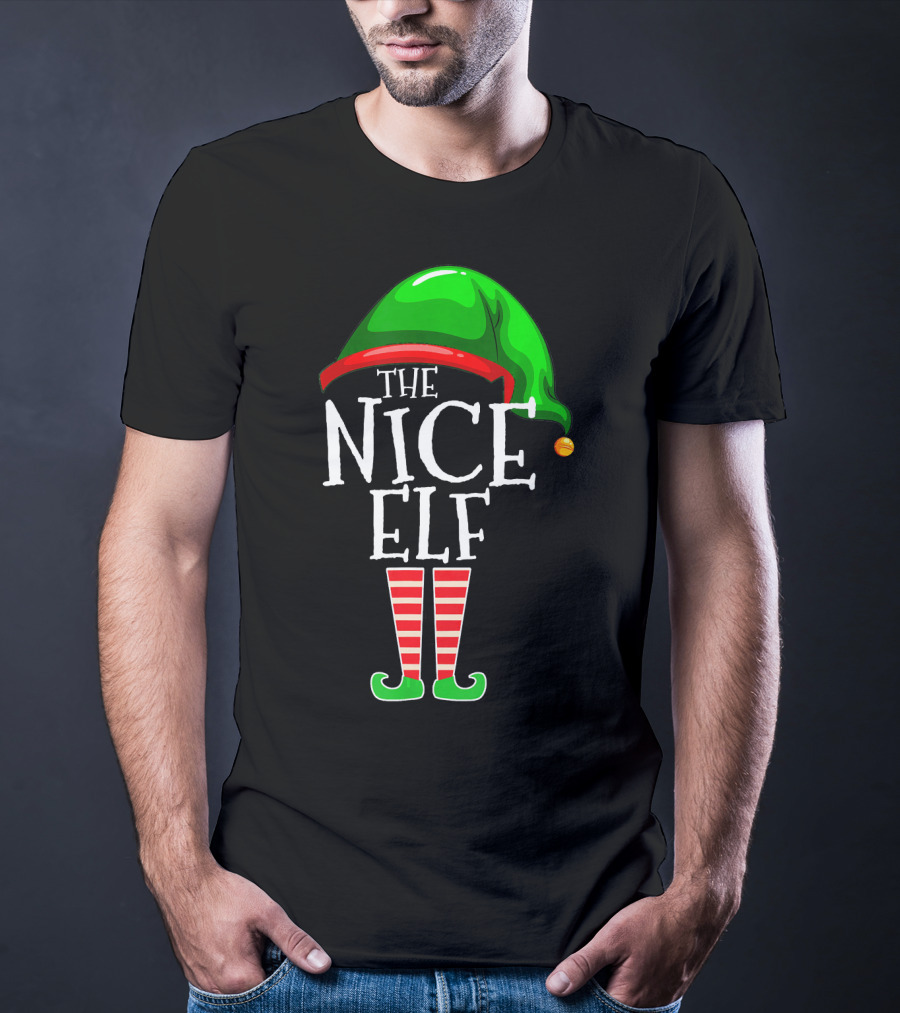 The Nice Elf Group Matching Family Christmas Hat And Striped Leg T-Shirt