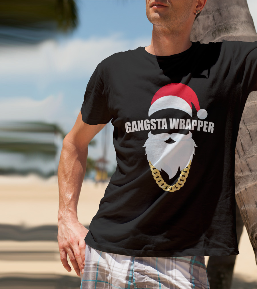Gangsta Wrapper Santa With Gold Chain Beard And Hat T-Shirt