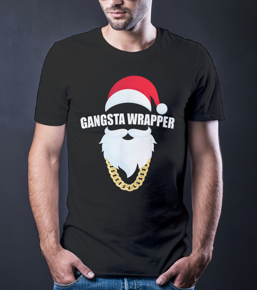 Gangsta Wrapper Santa With Gold Chain Beard And Hat T-Shirt