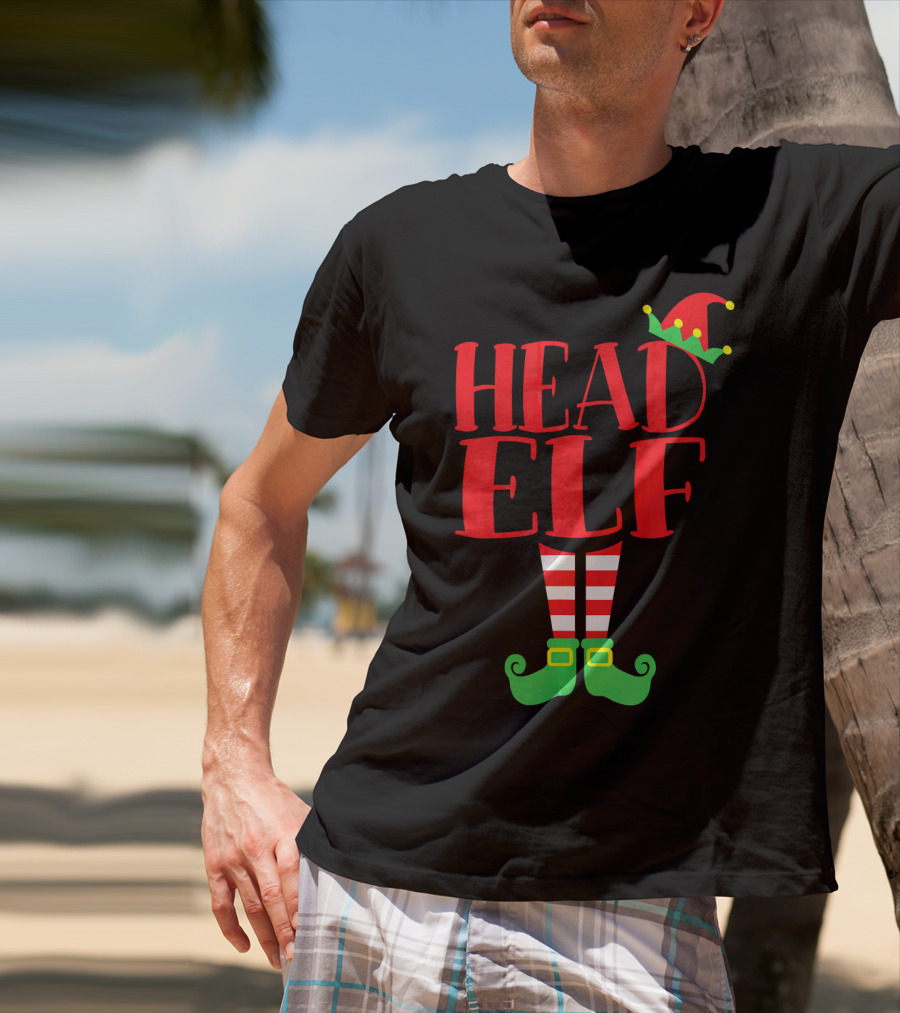 Head Elf Christmas Season Dad Hat Striped Red White Socks Green Shoes T-Shirt
