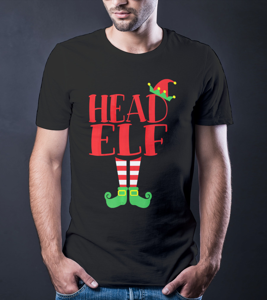 Head Elf Christmas Season Dad Hat Striped Red White Socks Green Shoes T-Shirt