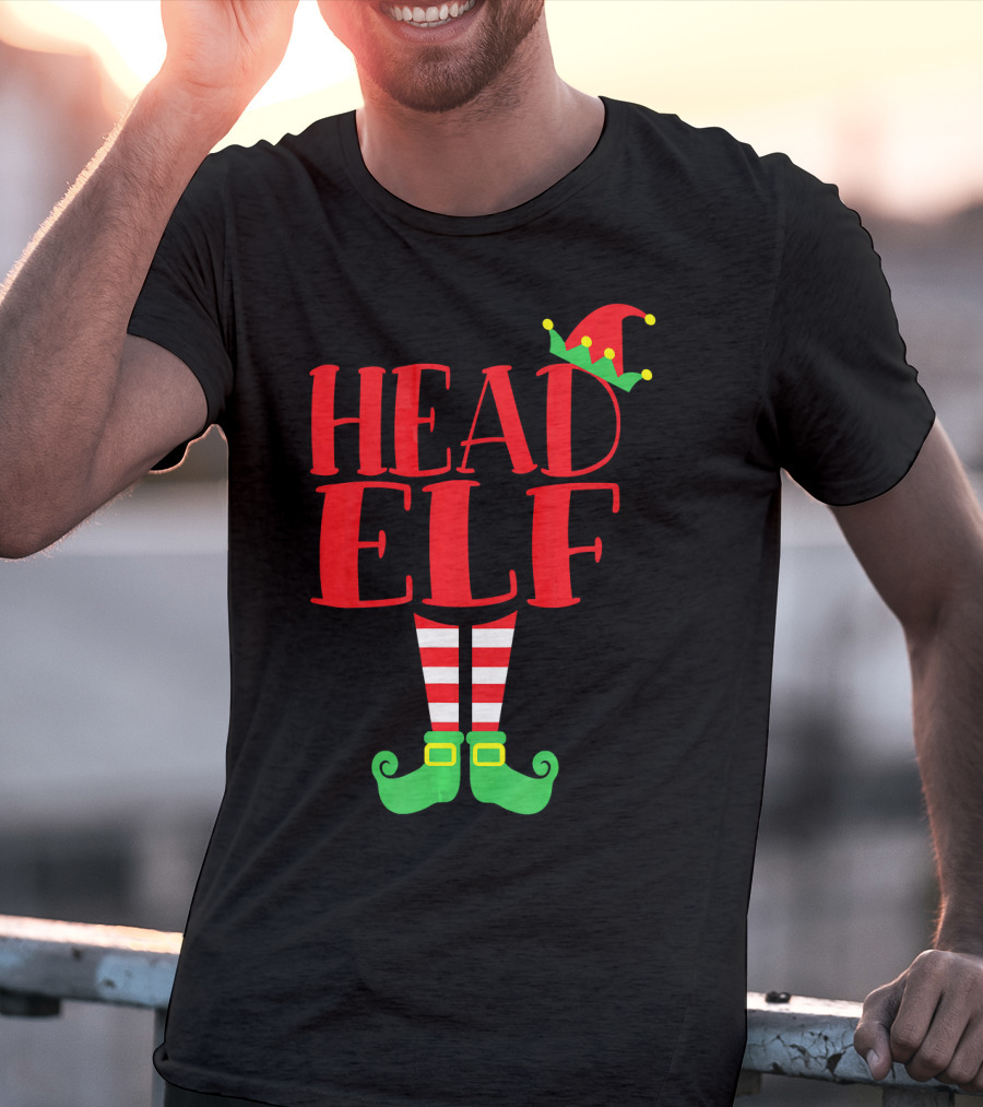 Head Elf Christmas Season Dad Hat Striped Red White Socks Green Shoes T-Shirt