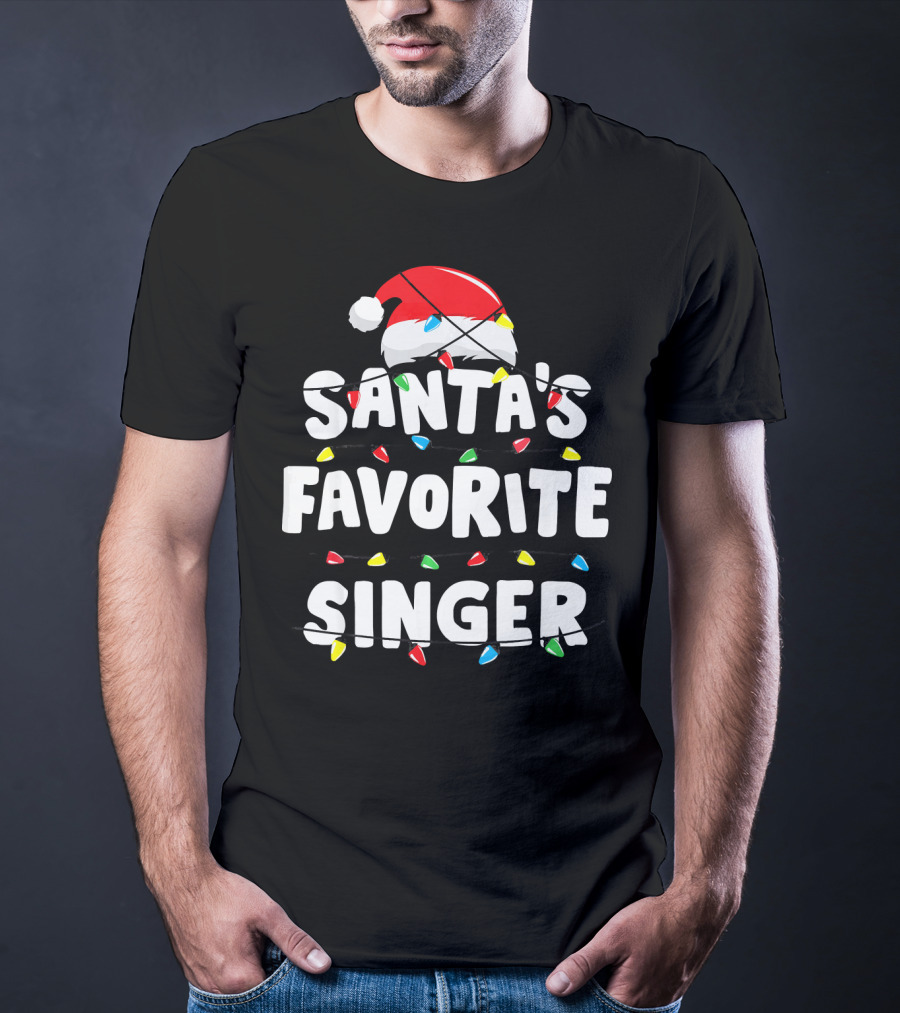 Santa's Favorite Singer Christmas Lights Santa Hat T-Shirt