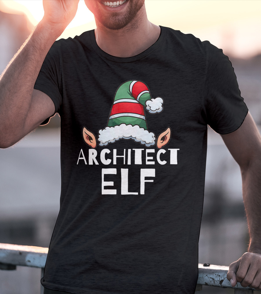 Architect Elf Funny Christmas Holidays Striped Hat T-Shirt