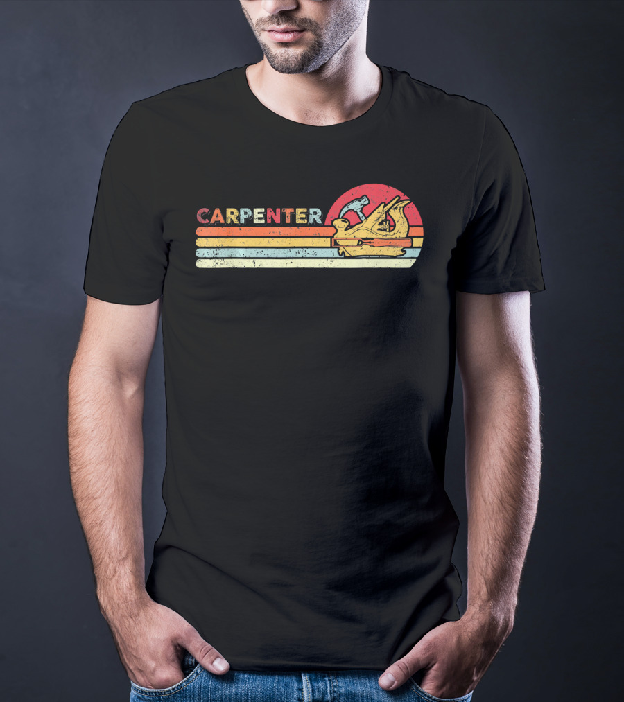 Carpenter Vintage Cool Carpenter Hammer Plane Retro Sun Stripes T-Shirt