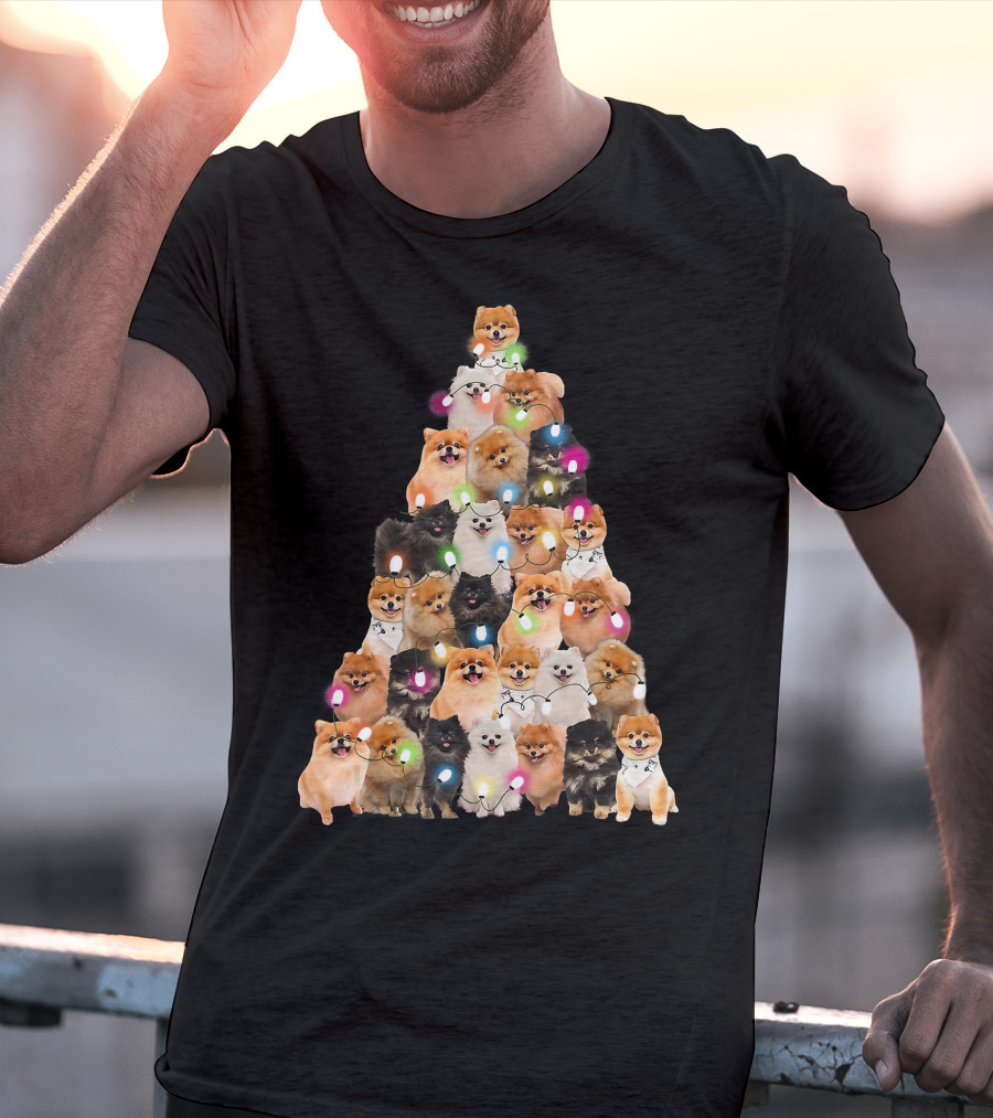 Holiday Cheer Pomeranian Christmas Tree Of Festive Pups T-Shirt