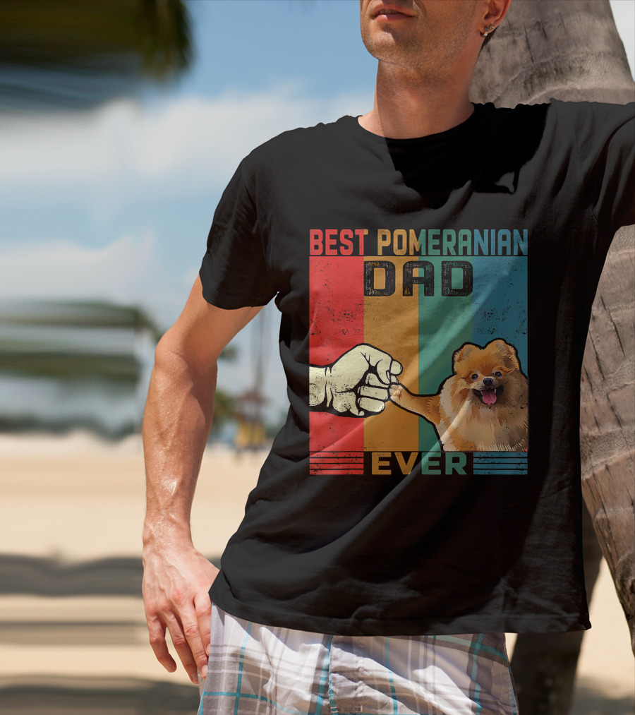 Best Pomeranian Dad Ever Vintage Fist Bump T-Shirt