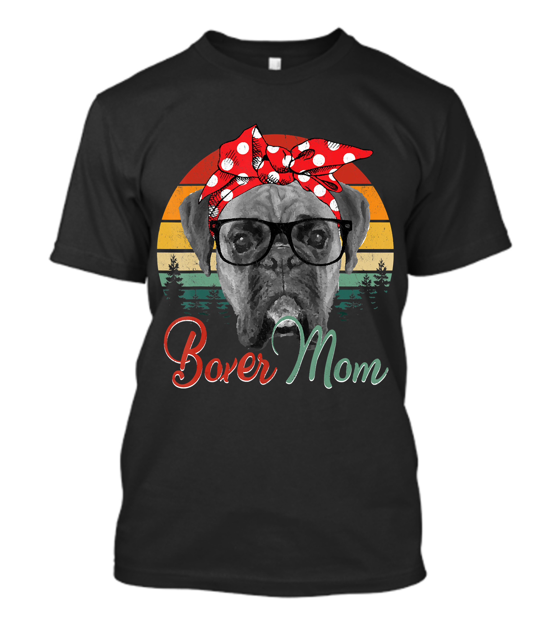 Boxer Mom Boxer Dog Lovers Retro Glasses And Polka Dot Bandana T-Shirt