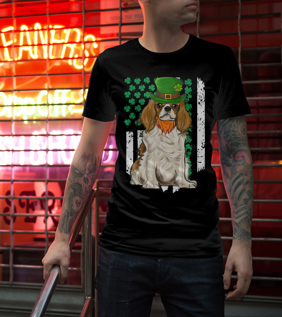King Charles Spaniel St Patricks Day Irish Dog With Green Hat And Shamrocks T-Shirt