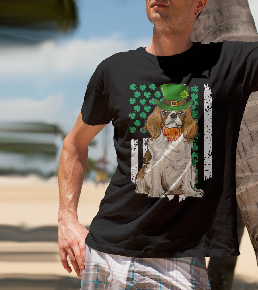 King Charles Spaniel St Patricks Day Irish Dog With Green Hat And Shamrocks T-Shirt
