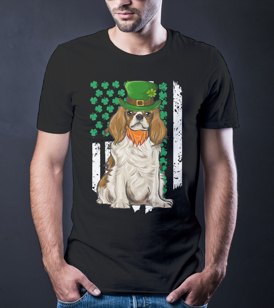 King Charles Spaniel St Patricks Day Irish Dog With Green Hat And Shamrocks T-Shirt