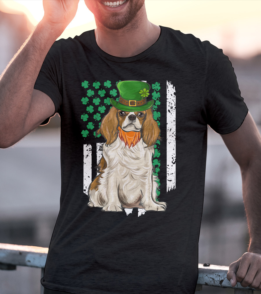 King Charles Spaniel St Patricks Day Irish Dog With Green Hat And Shamrocks T-Shirt