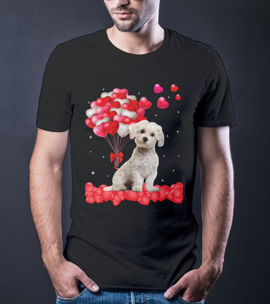 Heartfelt Maltese With Heart Balloons Valentine's Day T-Shirt