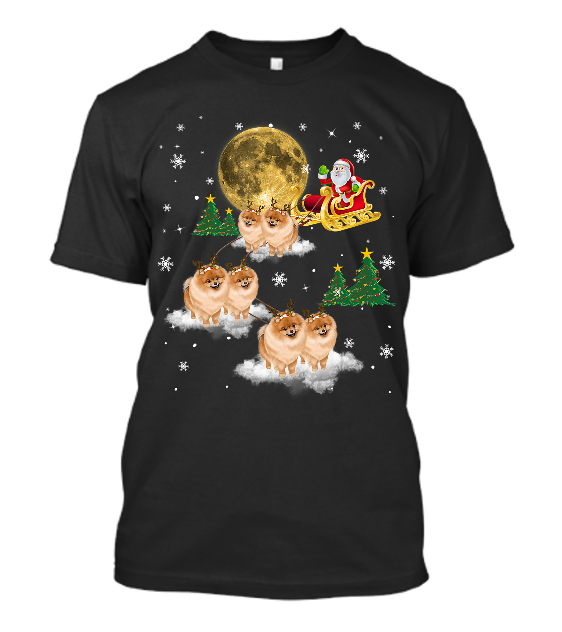 Pomeranian Christmas Santa Sled With Reindeer Funny Dog Love T-Shirt