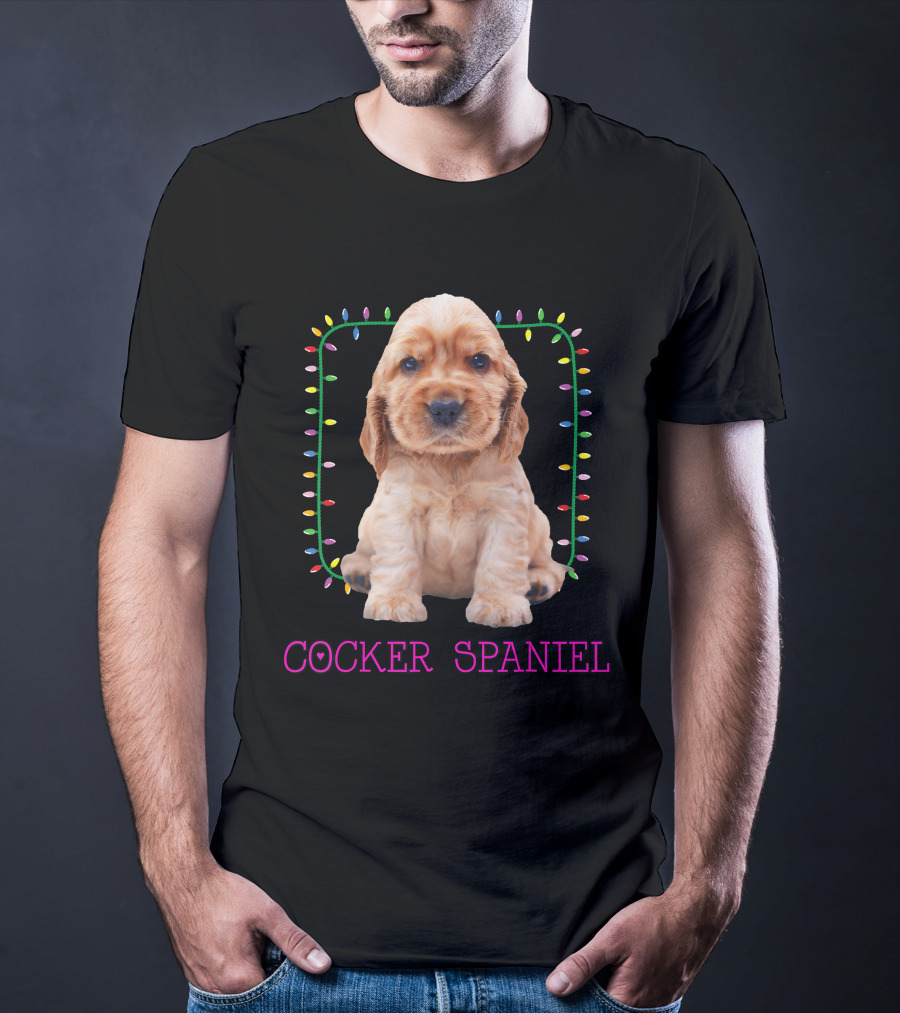 Cocker Spaniel Cute Pup With Christmas Lights T-Shirt