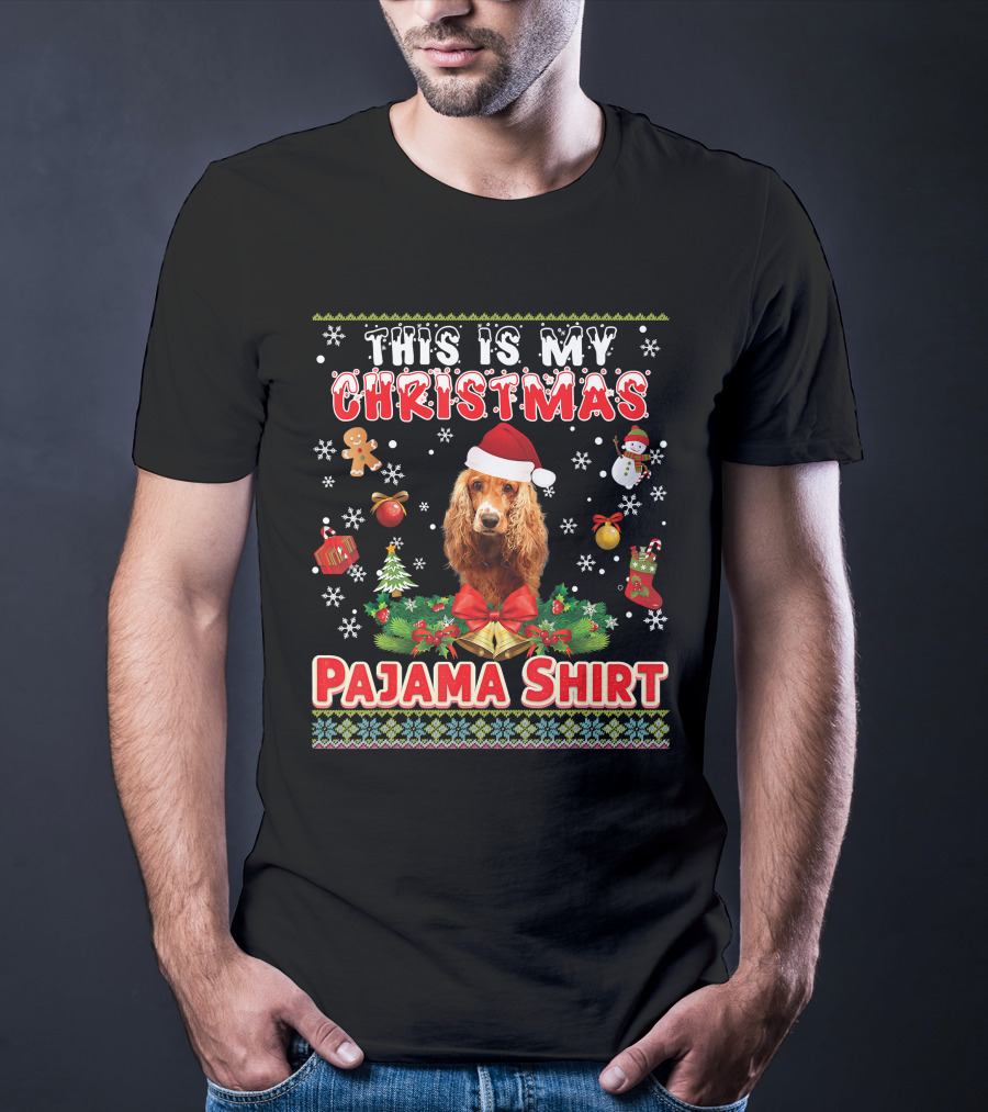 This Is My Christmas Pajama Shirt Dog Santa Hat Gingerbread Snowman Ornaments T-Shirt