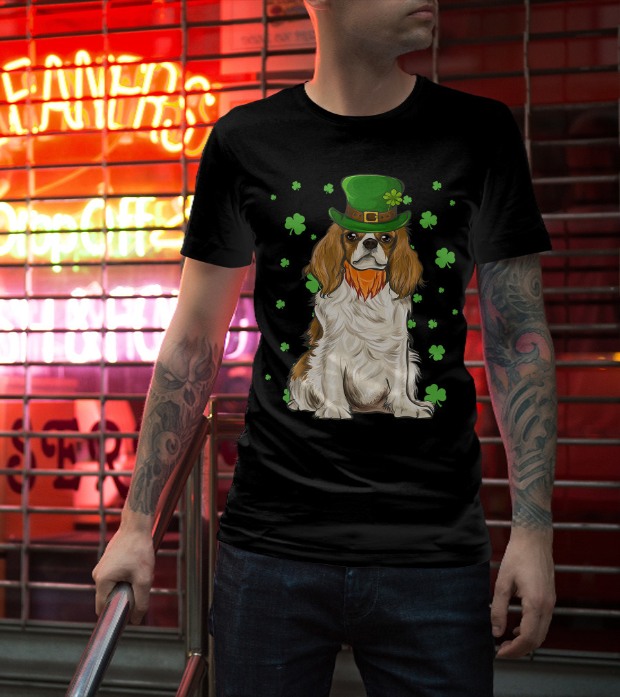 St Patricks Day Cavalier King Charles Spaniel Green Hat Clover T-Shirt