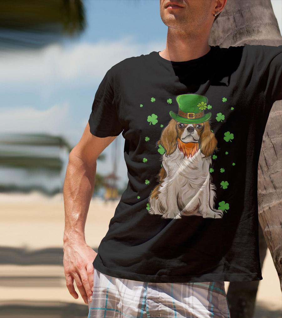 St Patricks Day Cavalier King Charles Spaniel Green Hat Clover T-Shirt