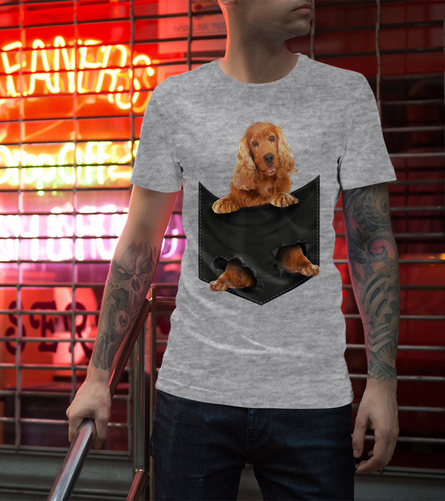 Pocket Sized Charm Red English Cocker Spaniel Peeking Out T-Shirt