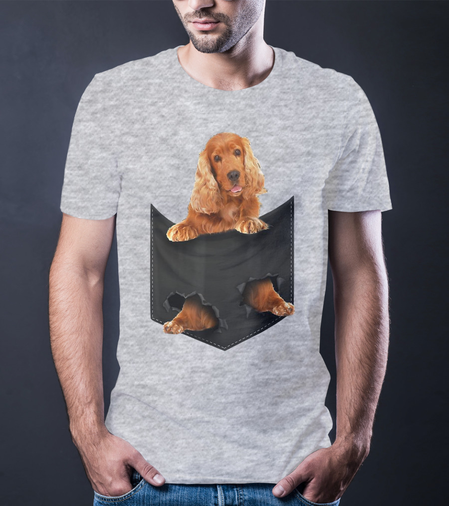Pocket Sized Charm Red English Cocker Spaniel Peeking Out T-Shirt