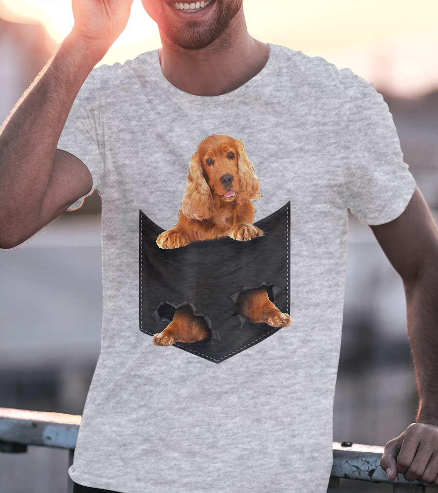 Pocket Sized Charm Red English Cocker Spaniel Peeking Out T-Shirt