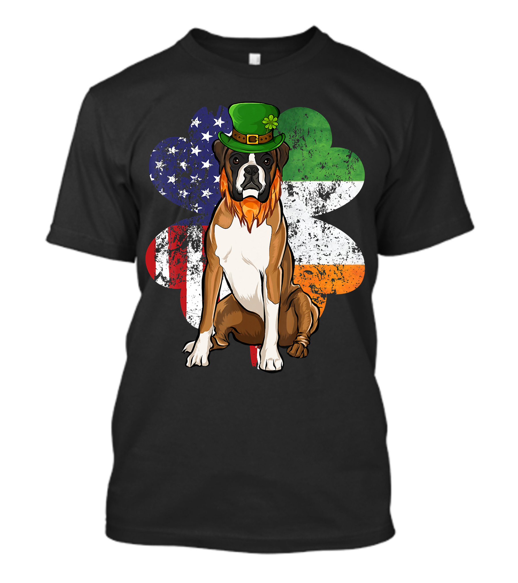 St Patricks Day Boxer Dog With Irish American Flag Shamrock T-Shirt
