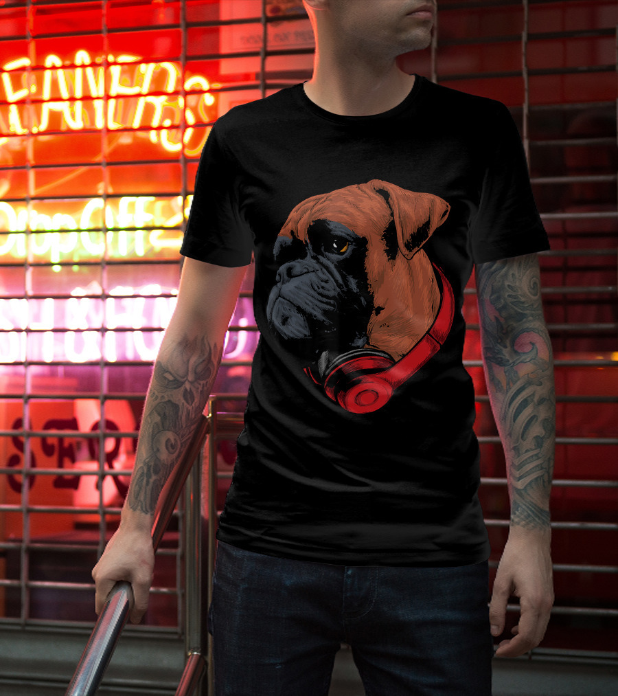 Boxer Dog With Red Headphones Cool Gaming T-Shirt