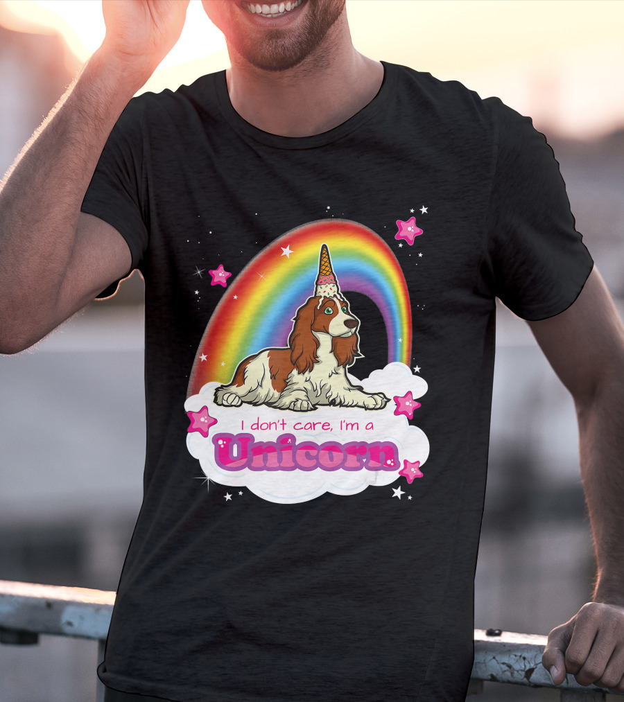 I Don't Care I'm A Unicorn English Cocker Spaniel Rainbow T-Shirt