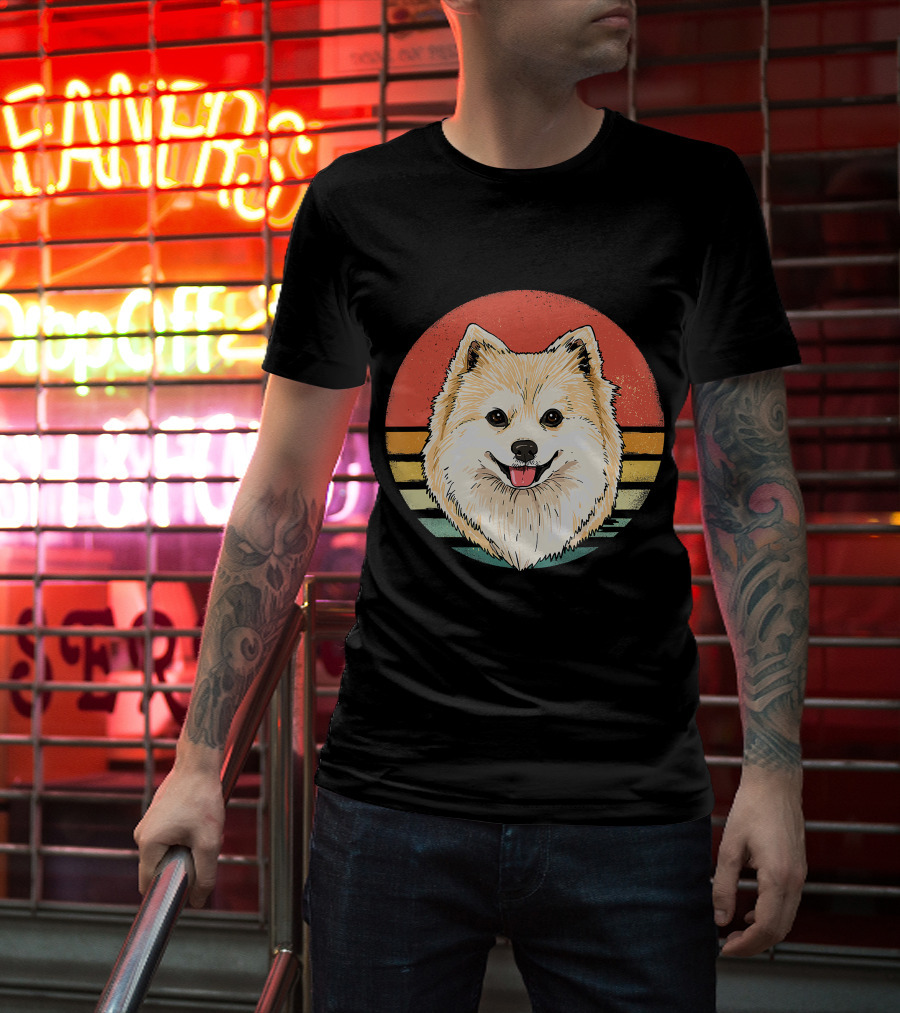 Retro Vintage Pomeranian Dog Breed Sunset Stripes T-Shirt